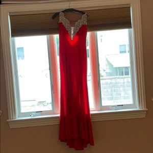 nicole bakti red long dress